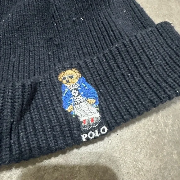 Polo Ralph Lauren ski bear beanie hat men’s black - Picture 2 of 2